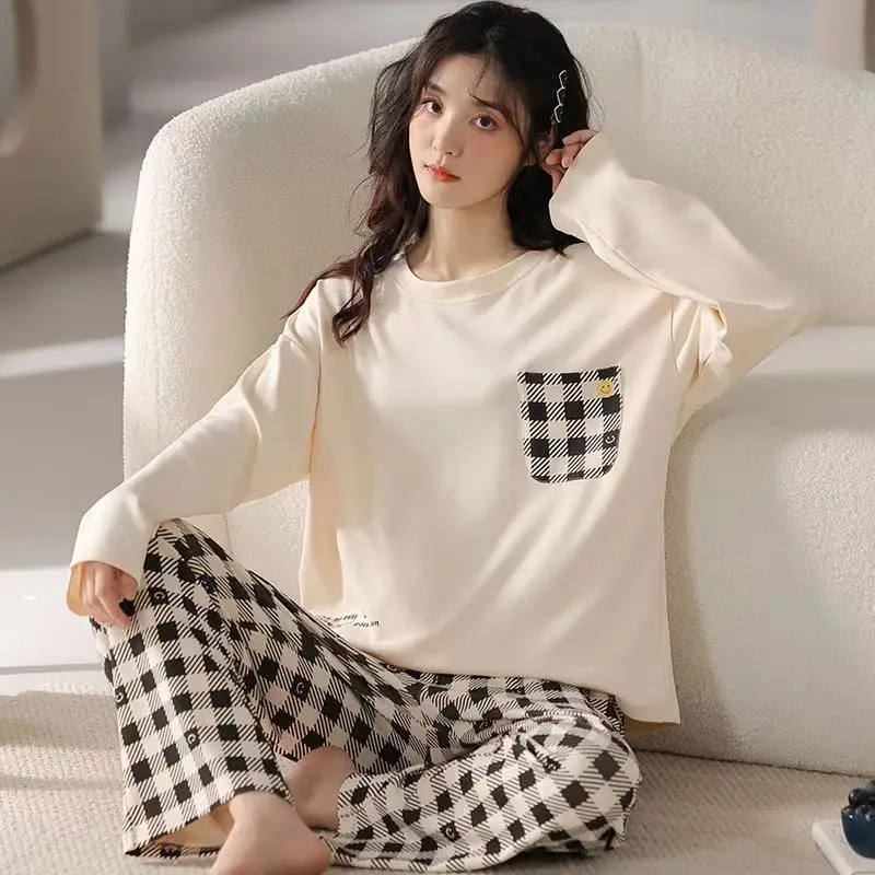 2025 New Spring and Fall Pajamas Women's Models Long-Sleeved Big Yards Thin Section Cartoon Cute Girls Student Pajamas Home Wear