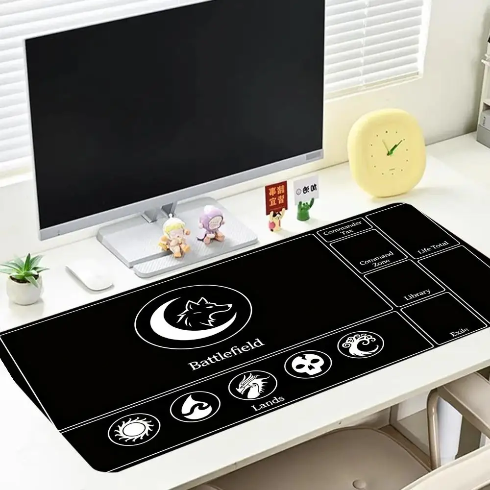 Wolf dragon snake occult totem mat black white line print long table mat for study office keyboard