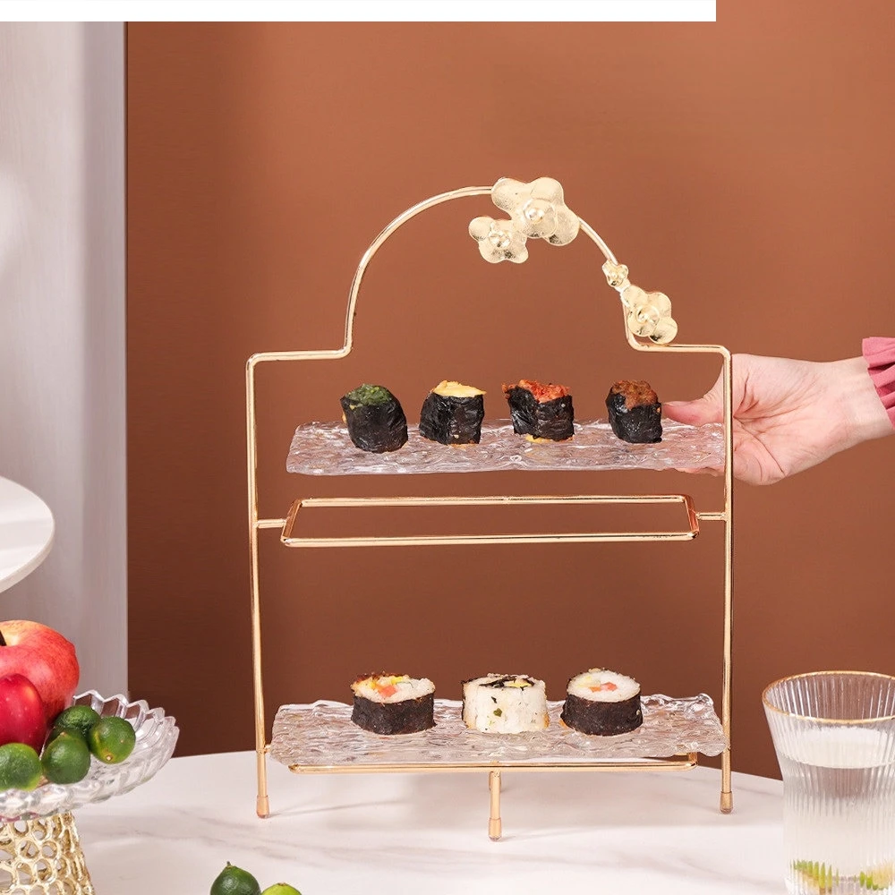 European luxury cake rack sushi dessert table display double layer afternoon tea heart iron art household plate