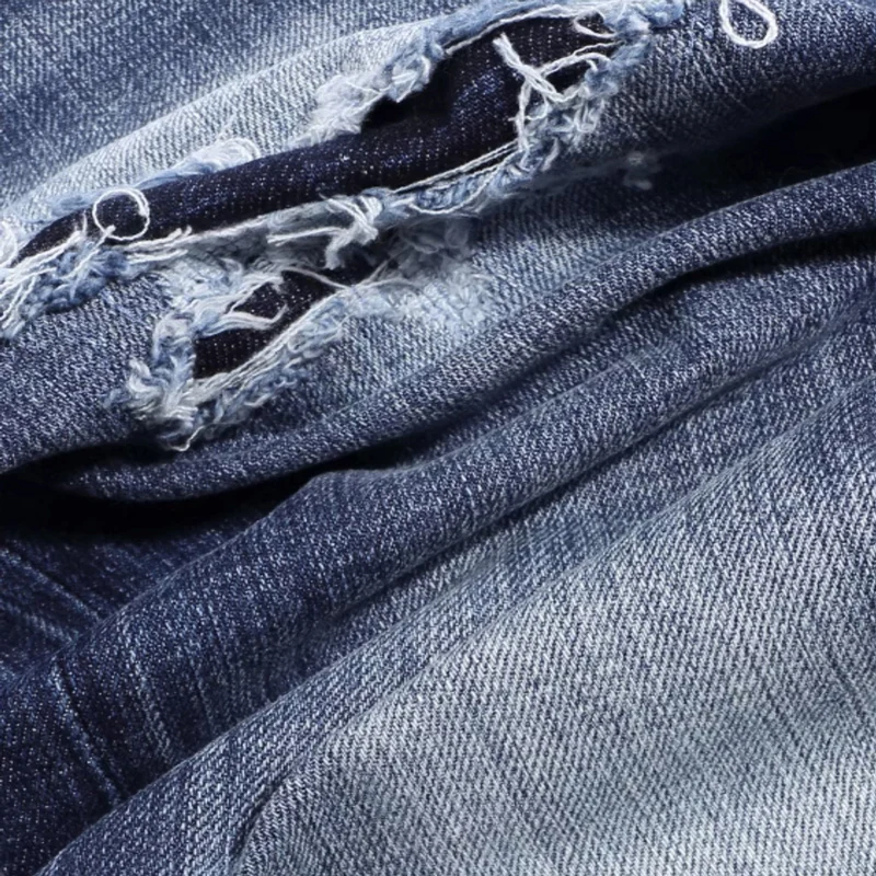 High Street Fashion Men Jeans Retro Blue Elastic Slim Fit Ripped Jeans Men Patched Designer Brand Vintage Denim Pants Hombre