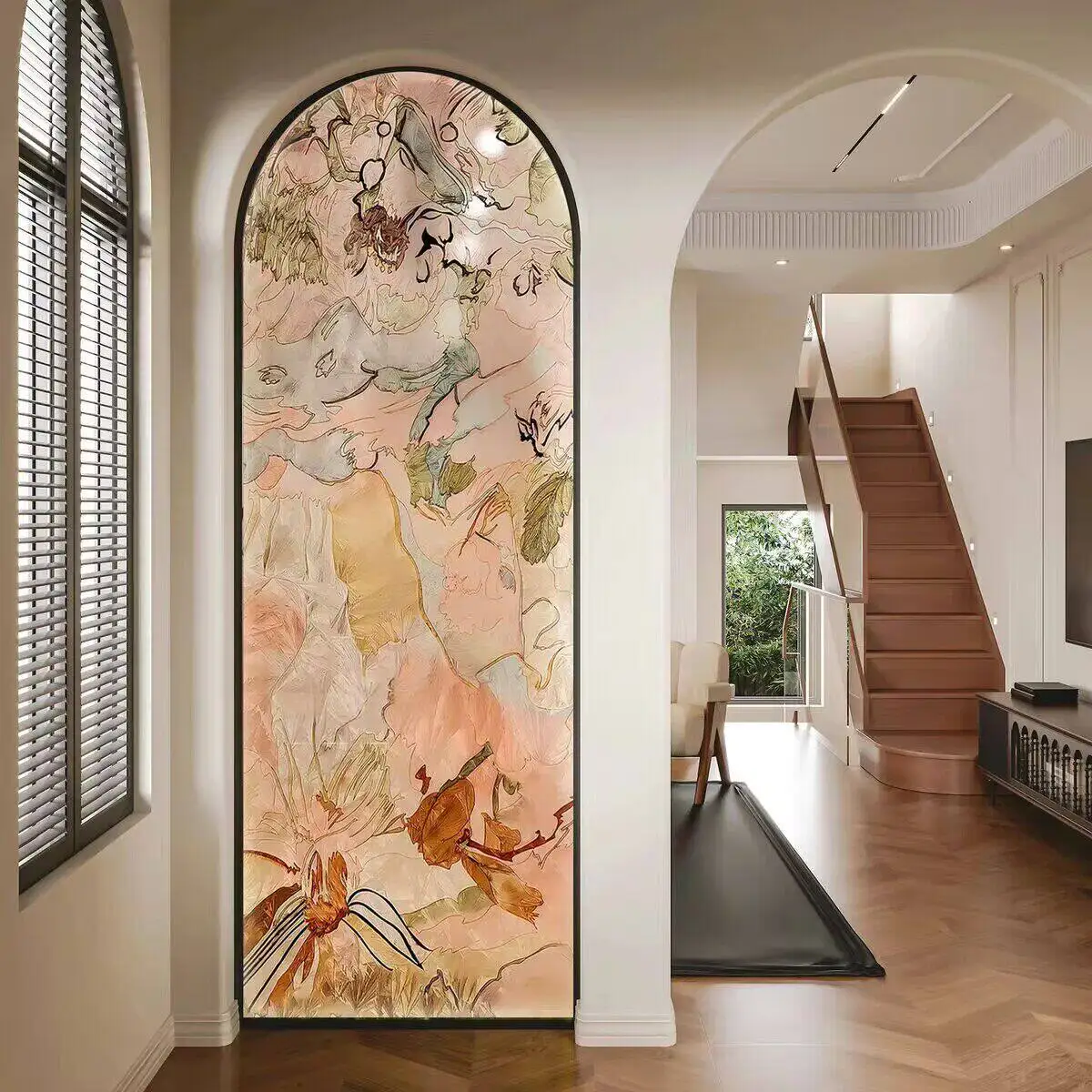 New enamel French art living room glass partition screen entrance bedroom high-end arched decorative partition