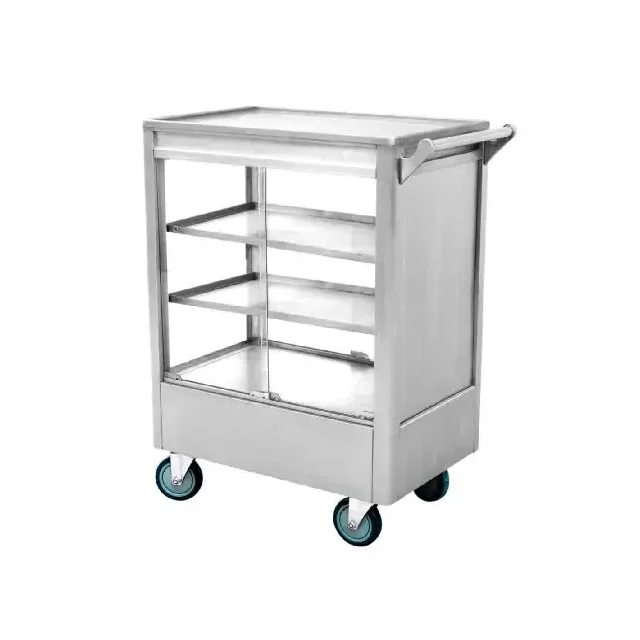 Factory Price Stainless Steel 201 Kitchen Food Service 3 Tiers Hotel Dining Trolley Stainless Steel Hand Cart for Dim Sum Trolly