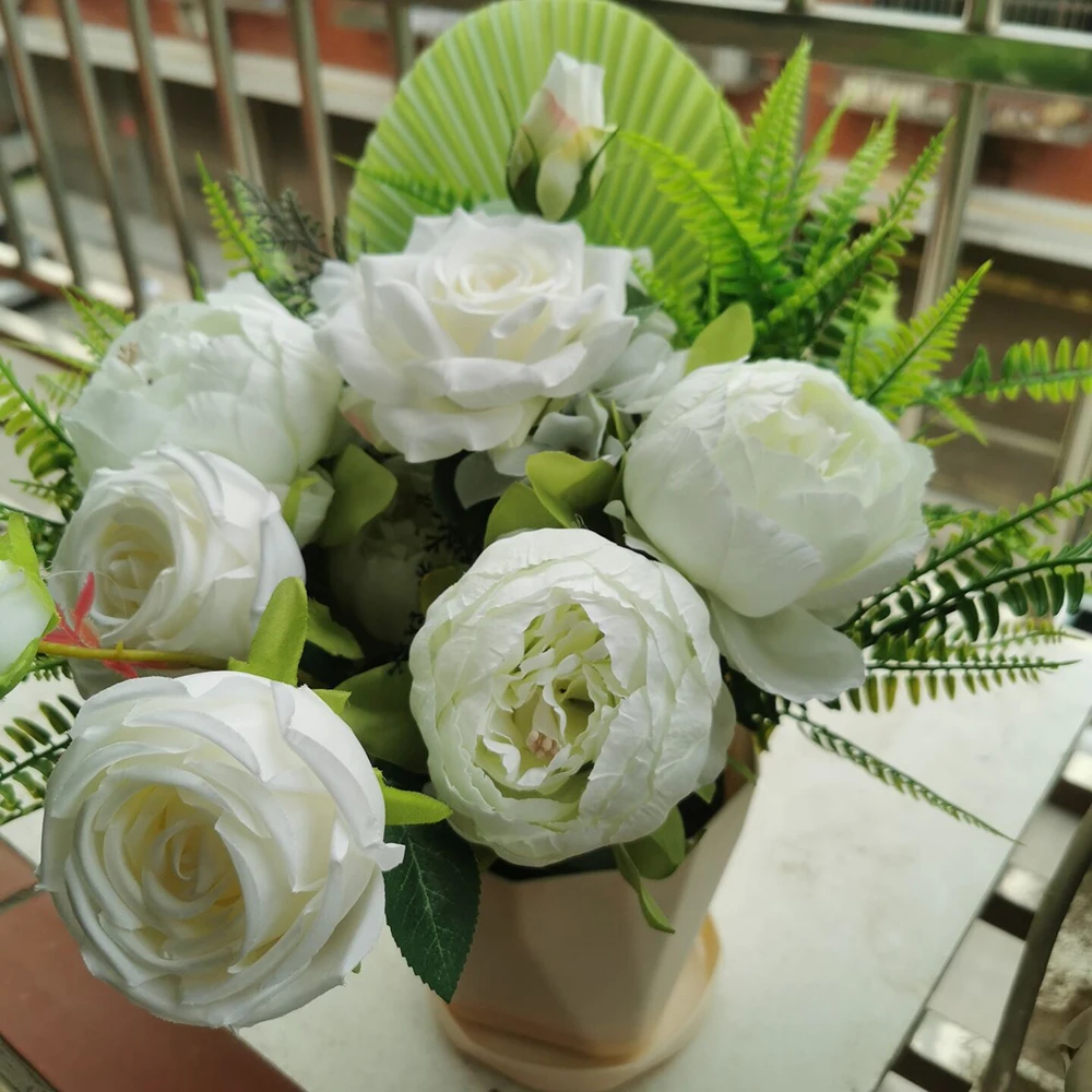 Artificial Rose Flower With Flowerpot Wedding Table Flowers Mixed Peony Flowers At Home