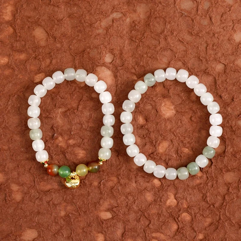 Natural Jade Bracelet Floating Flowers Tianshan Emerald Old Beads Bracelet Single Circle Bracelet for Women