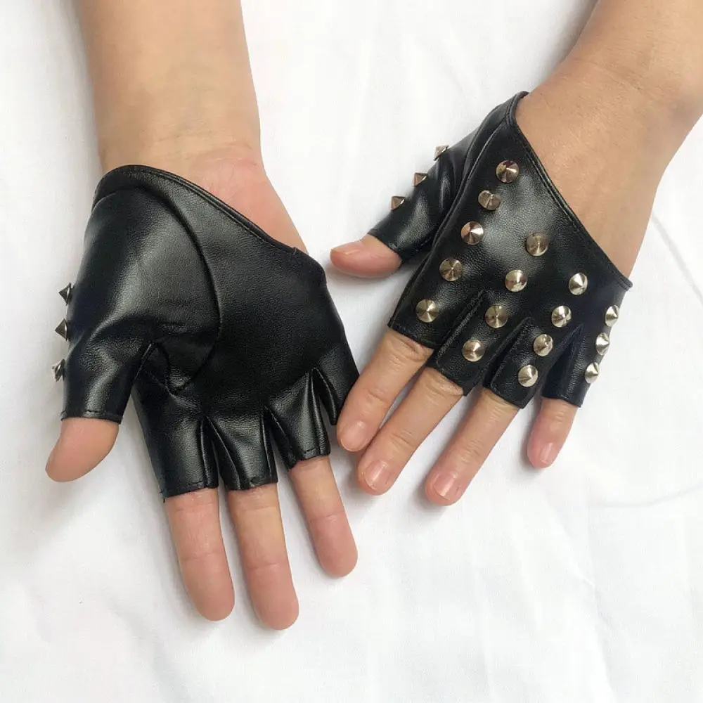 Punk Style Rivet Half Finger Gloves Performance Costume Stage Dance Cosplay Fashion Accessories Unisex Street Gear