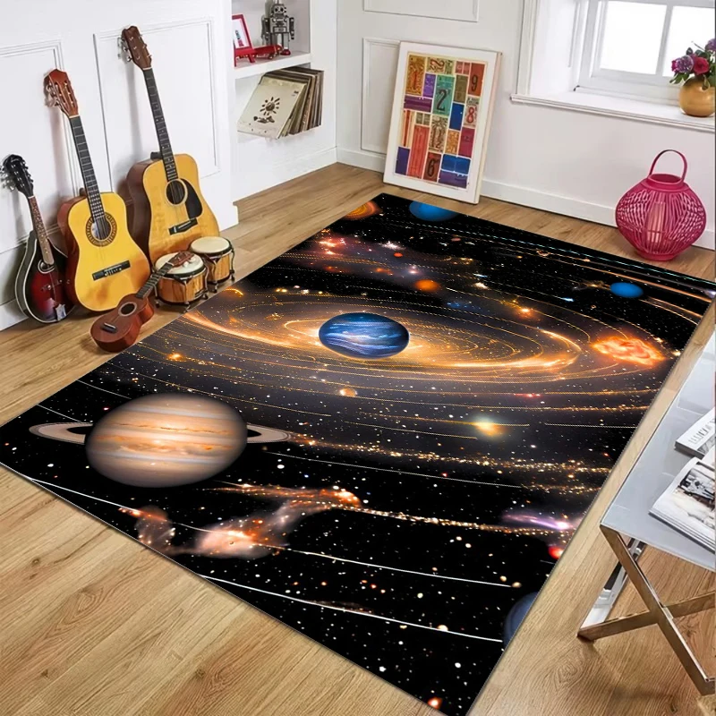 Space Galaxy Planet Rectangular Carpet Wear Resistant Soft Floor Mat Space Nebula Solar System Decorative Art Printed Carpet