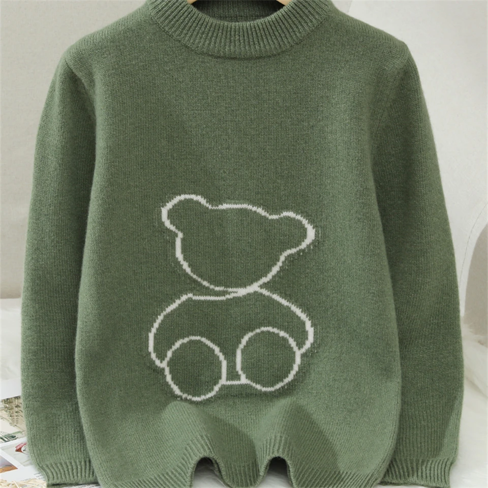 

Children's cartoon 100% wool knitted sweater Boys and Girls Pullover Sweater Loose and Thickened Top Simple solid color sweater