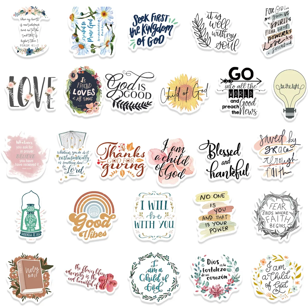 52pcs Jesus Christian Stickers Religious Bible Faith Stickers Cross Wisdom Words Stickers for Christian Easter Gifts for Kids