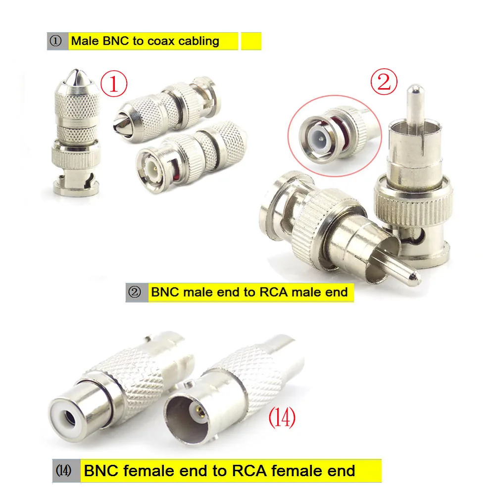 1pcs BNC RCA male female to BNC RCA male female adapter plug Coax Cable Video audio wire Converter Connector for CCTV Camera a7