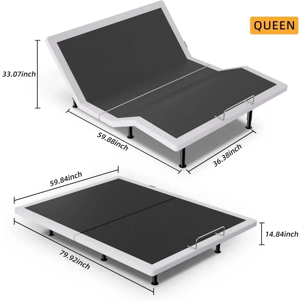 Queen Adjustable Bed Frame, Easy Assembly, Zero Gravity Bedframe Basic with Quiet Motor,Wireless Remote Adjustable Bed Frame