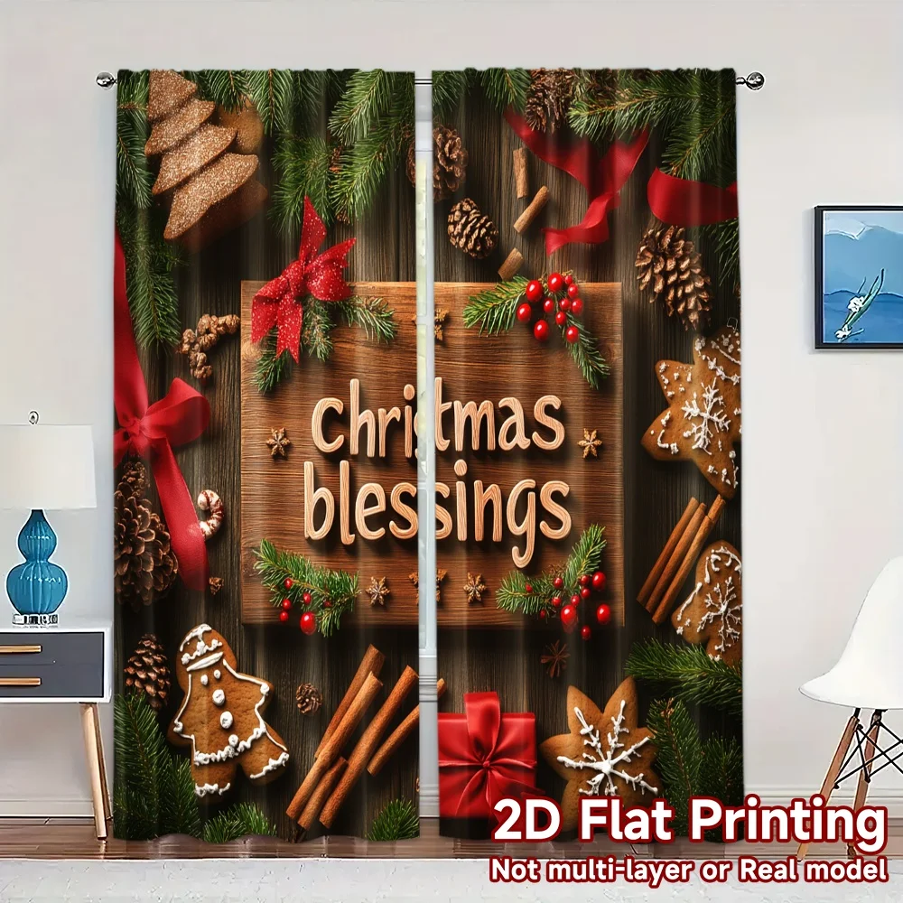 2pcs,Curtains Christmas cookies with pine cones and cinnamon sticks Contemporary Chic Curtains Polyester Curtains Thermal