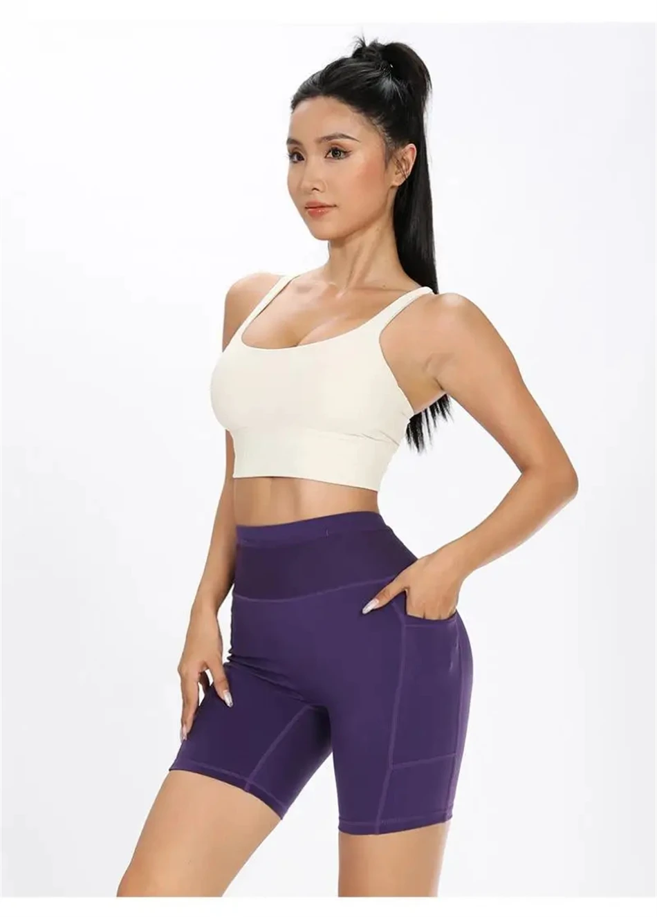 Schnell trocknende Marathon-Laufshorts für Damen mit Hüfttasche, Kompressions-Radlerhose, Jogging-, Yoga-, Fitness- und Outdoor-Sportshorts – Detail 17