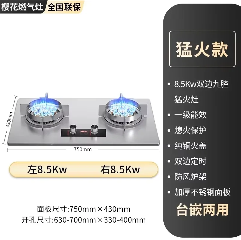 Multifunctional Gas Cooktop with Double Burners, Natural Gas and Liquefied Gas Stove for Home Kitchen AB
