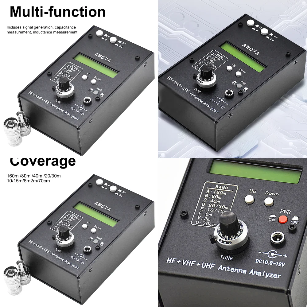 

HF/VHF/UHF AW07A 1.5-470MHZ SWR Antenna Analyzer Measure Tool 160M RF Impedance Antenna Analyzer with 1.0 To 9.99 SWR for Ham Ra