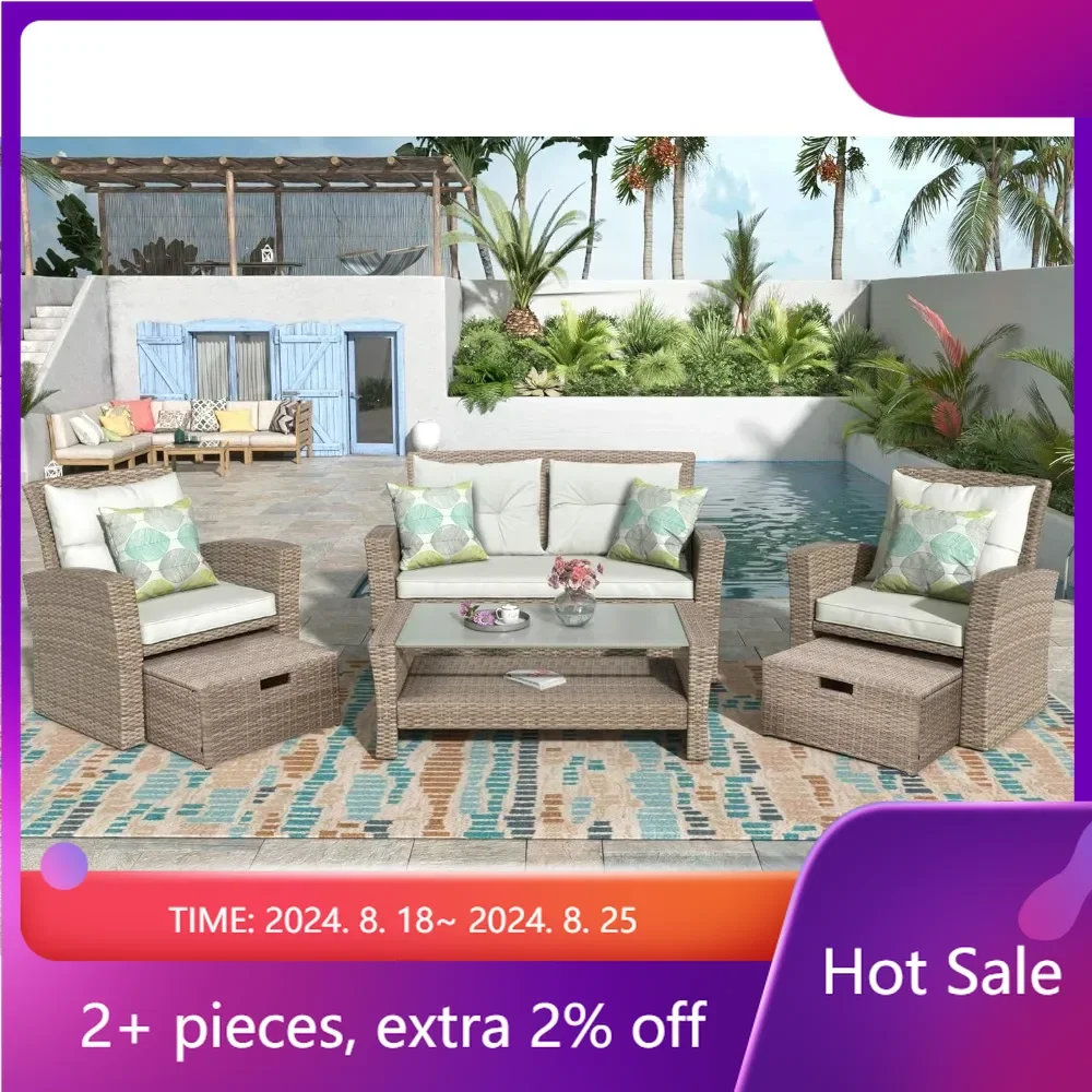 

Beige Rattan Outdoor Furniture Sets 4 Pieces Sets Patio Furniture Set Outdoor Garden Living Room Set Table Chair Dining Terrace