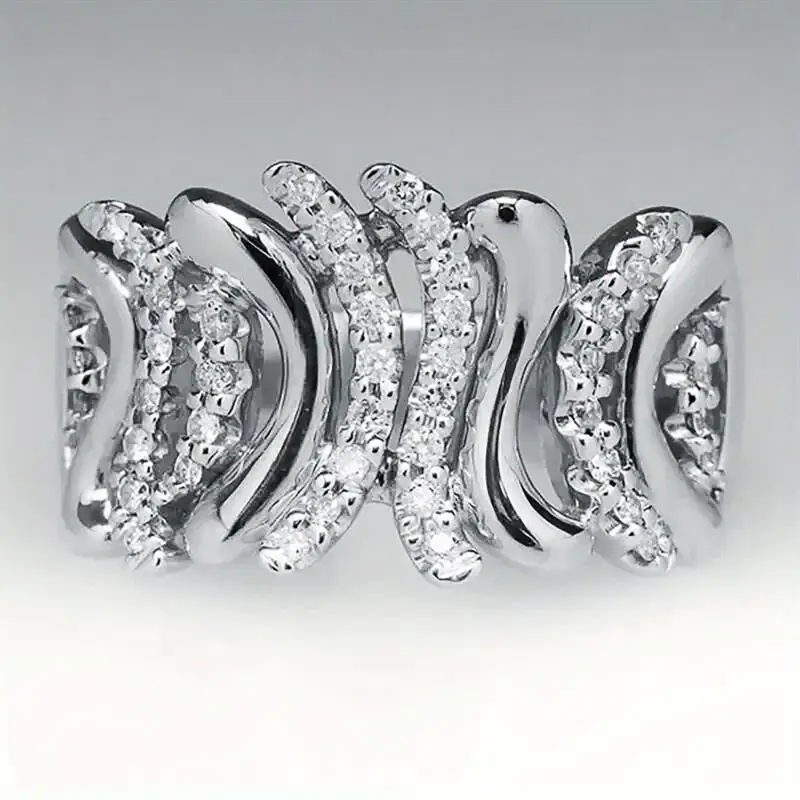Huitan Damen-Ring mit geschwungenem Design, speziell eingelegter, glänzender Zirkonia, Hip-Hop-Accessoires, modischer, exquisiter Party- und Alltagsschmuck