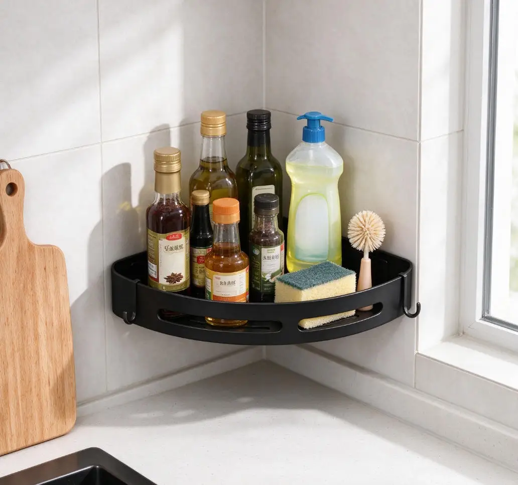 No Drill Bathroom Shower Caddy Shampoo Holder Corner Shelf Storage for Towels 3/2/1 PCS Adjustable No Tools Needed