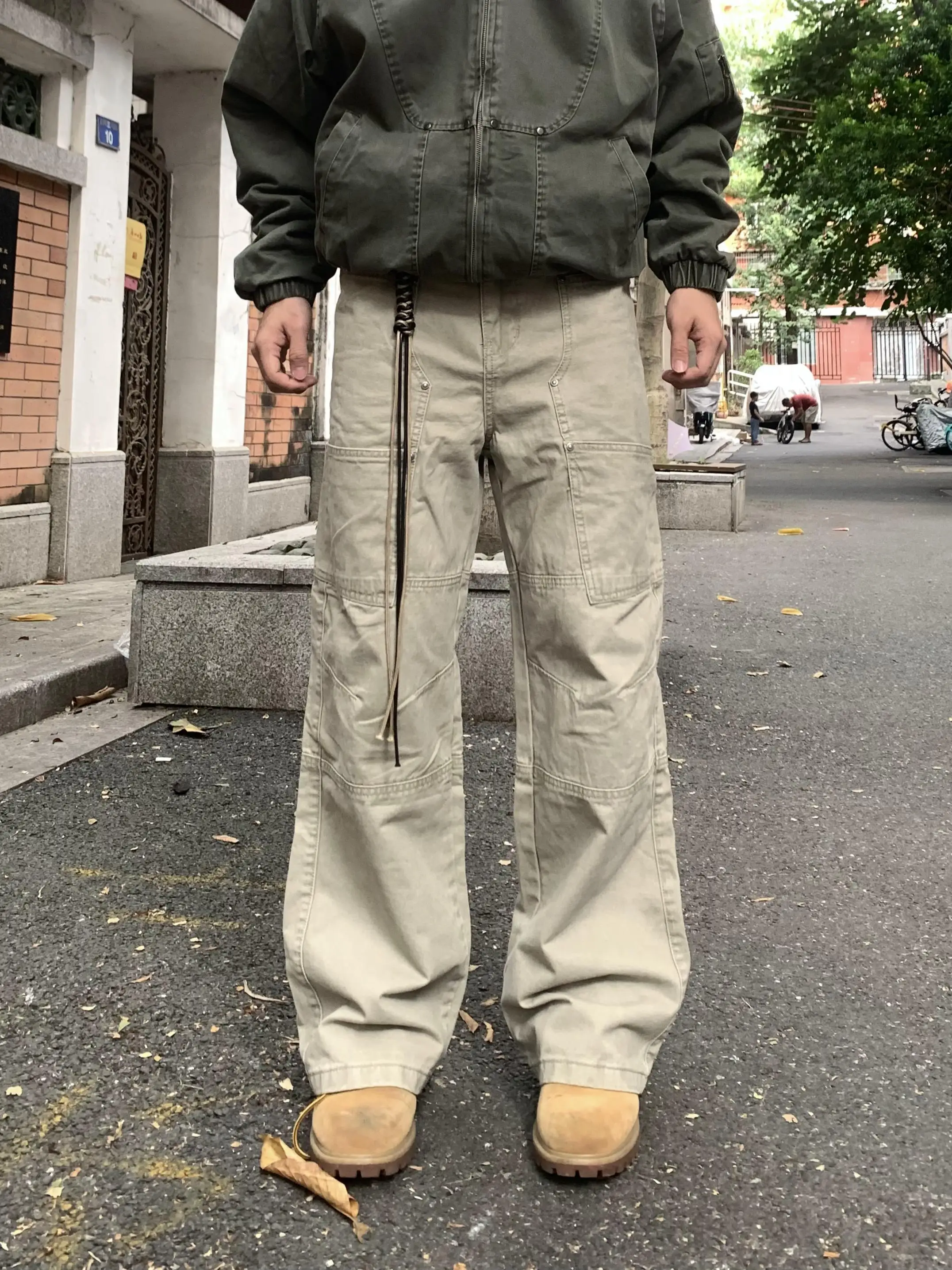 

American Cleanfit High Street Loose Straight Leg Jeans Men Women Woodcutter Style Washed out Multi Pocket Long Pants