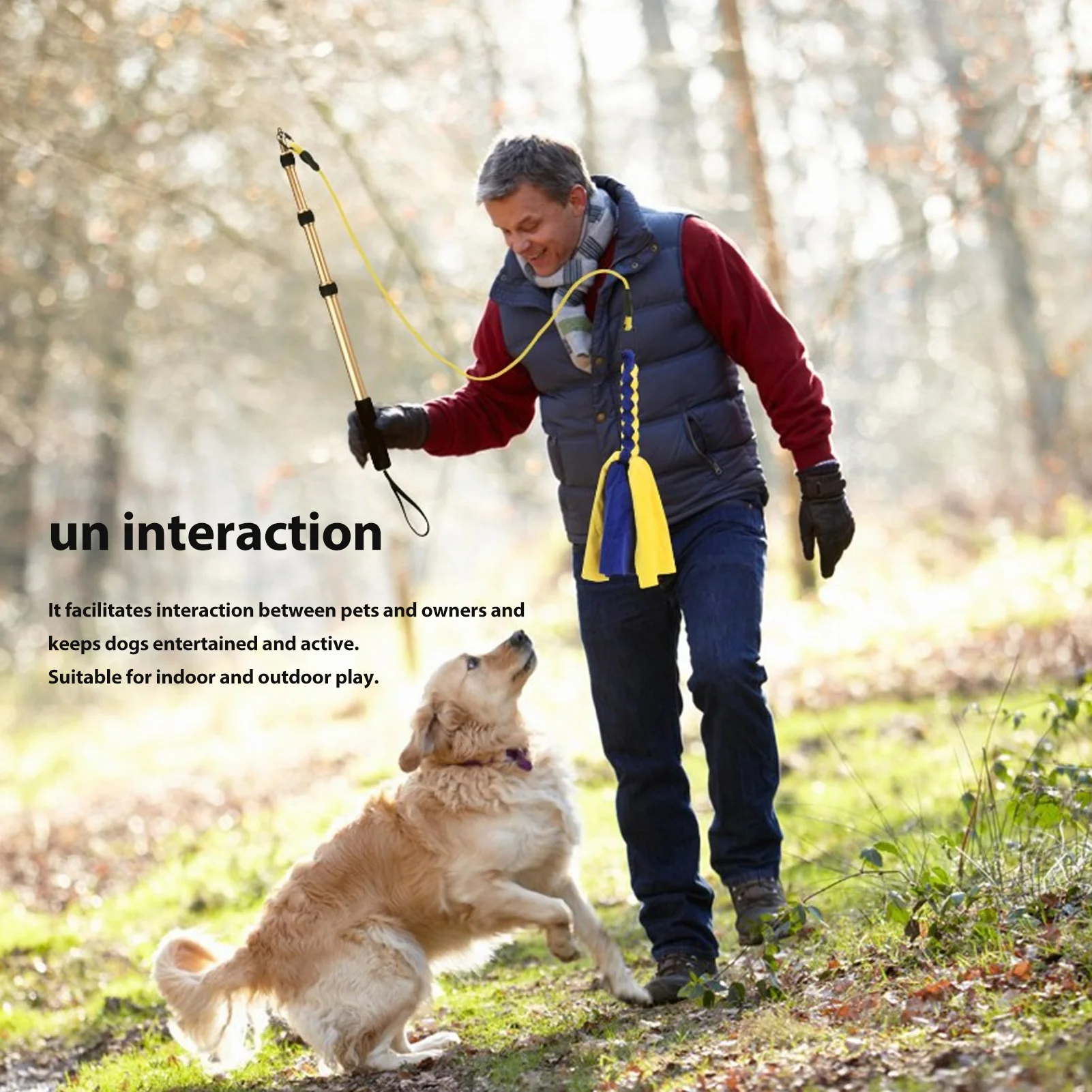 Palo de teaser telescópico para perros ZK30 de 52 pulgadas, poste de coqueteo para perros, palo de coqueteo interactivo, varita de teaser extensible para hacer ejercicio