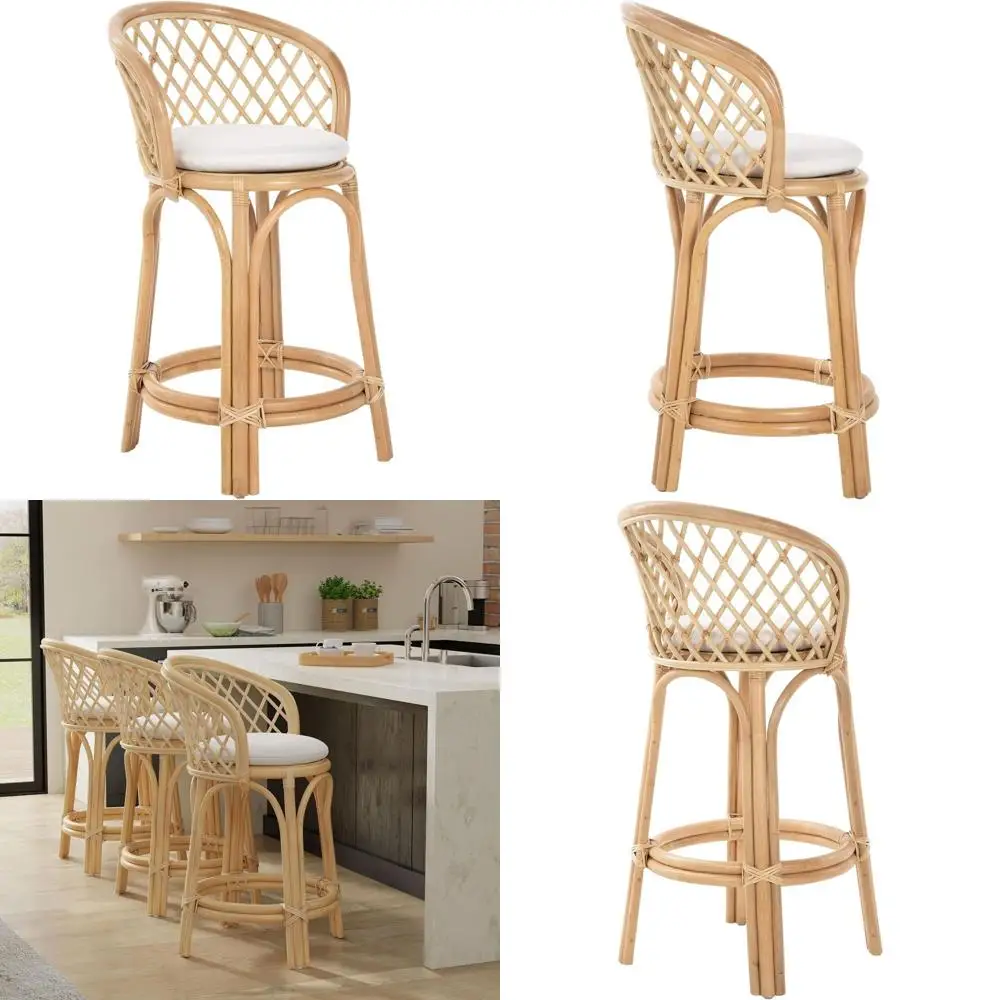 

Rattan Criss-Height Counter Stool - ern Stool with Back, Stools or Kitchen Counter Perect or Caes & Home Decor, Kitchen & Dining