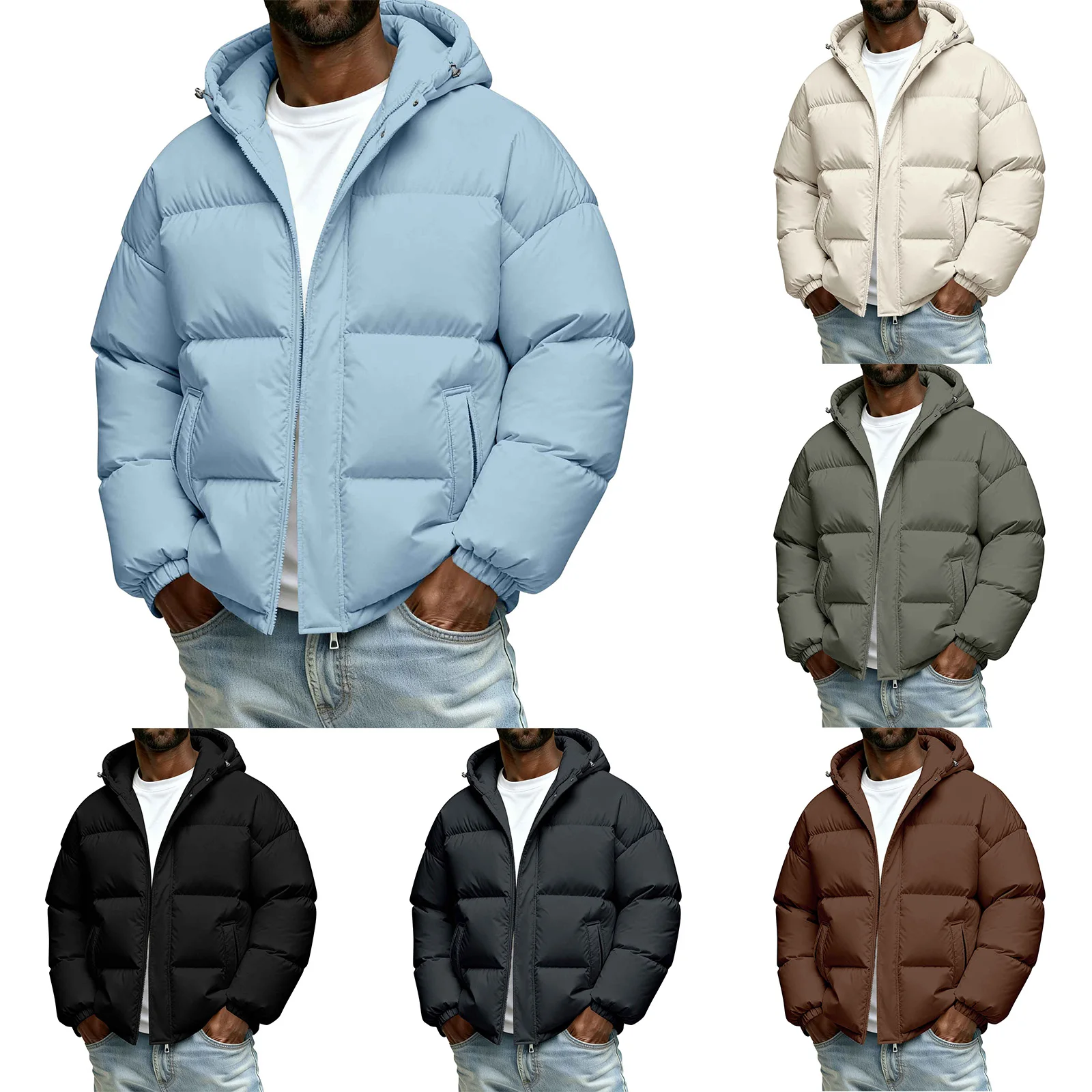 

Мужская однотонная куртка с капюшоном, повседневная теплая верхняя одежда для пар, утепленные пуховые пальто, модная верхняя одежда для пешего туризма и кемпинга