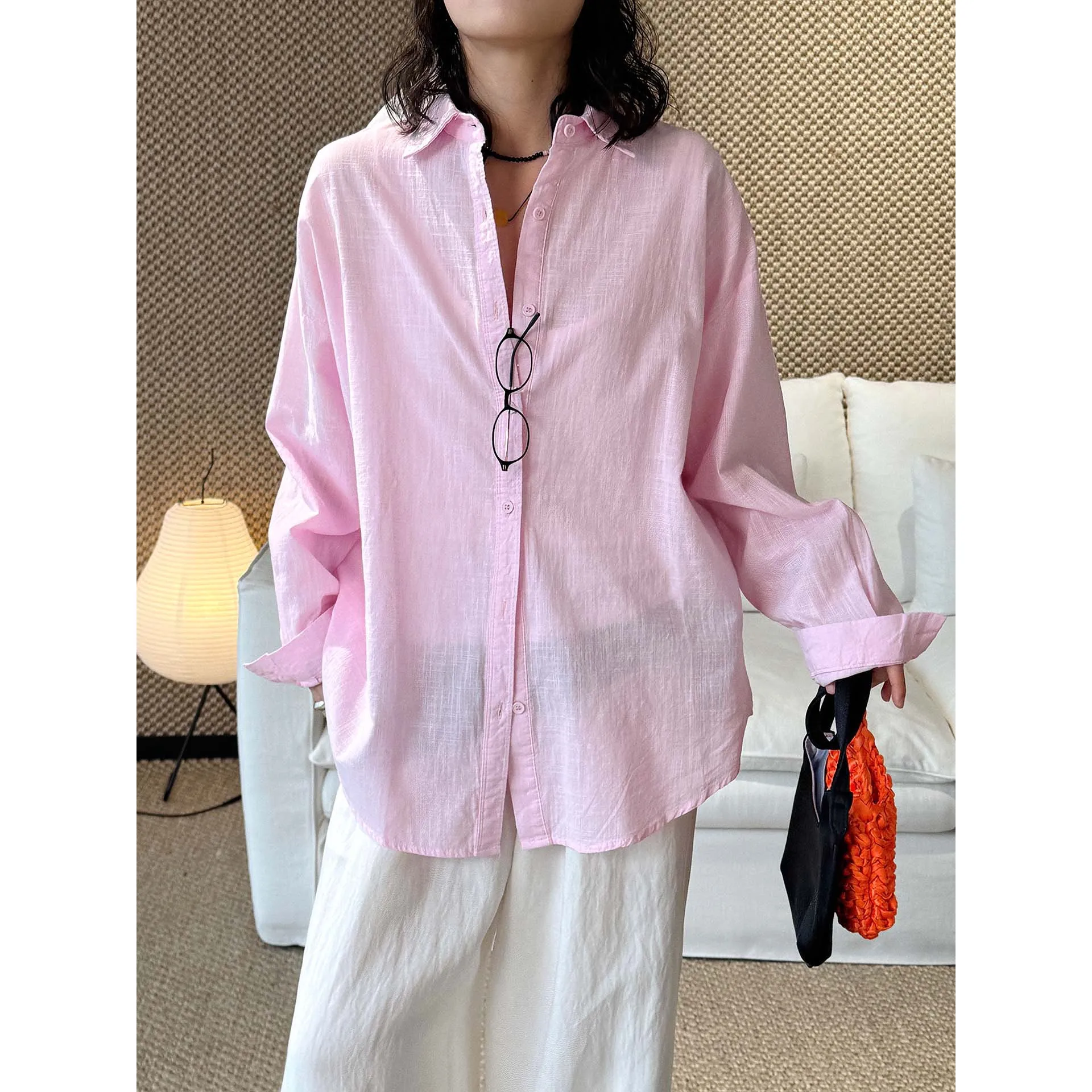 

Женские летние блузки с отложным воротником и длинным рукавом из хлопка и льна, белые рубашки-топы для повседневной женской одежды, коллекция 2026 года