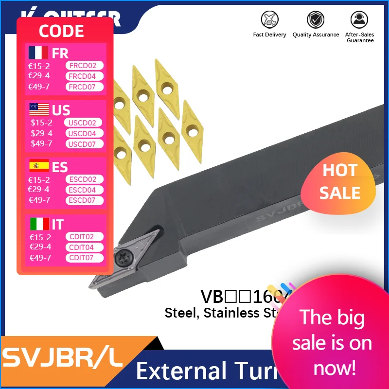 

1pc SVJBR1616H16 SVJBL2020K16 SVJBL2525M16 lathe cutter External Turning Tool Holder VBMT/VBGT carbide inserts CNC Tools