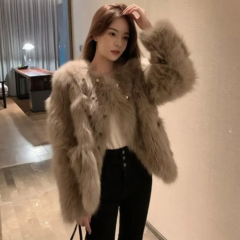Manteau épais en fourrure intégrée pour femme, élégant, rajeunissant, à la mode, Imitation fourrure de renard, herbe, nouvelle collection automne et hiver