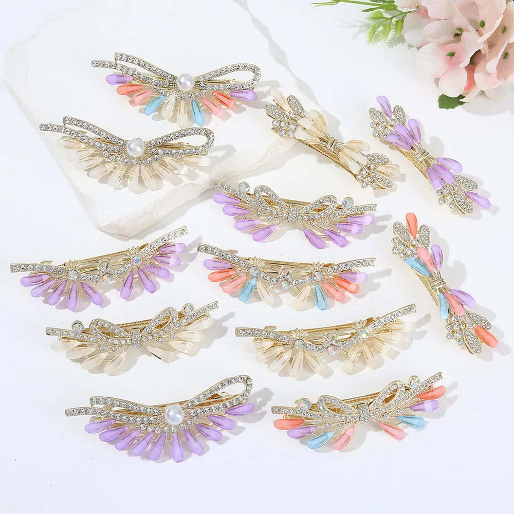 

Korean Luxury Premium Materials Crystal Spring Clip Pearl Bowknot Hairpin for Women Elegant Hair Accessories