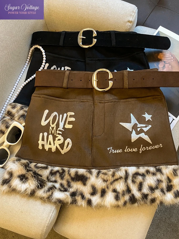 

American Retro Fashion Skirt Women Leopard Patchwork Low-Waist Mini Skirt Slim Fit Chic Skirt Casual Trendy Harajuku Streetwear