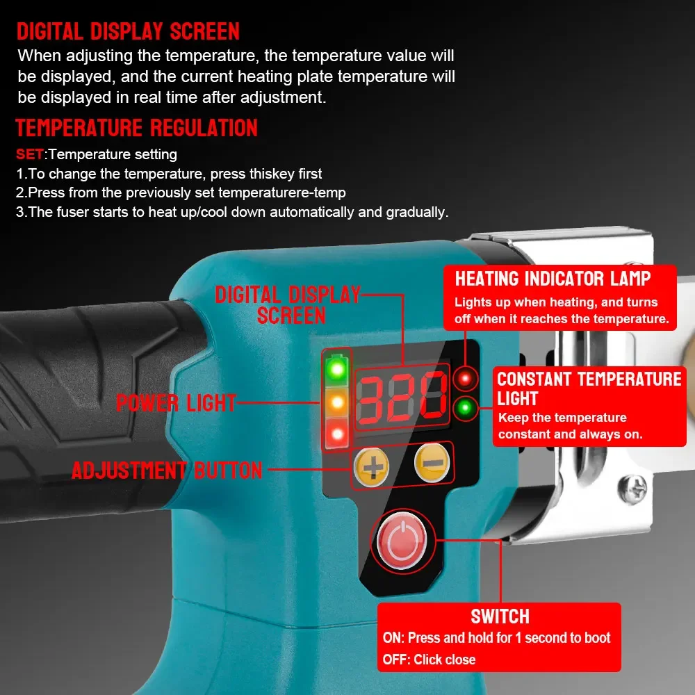 ONEVAN 1400W Pipe Welding Machine Digital Display Rechargeable Hot Melt Machine Plastic Welding Machine For Makita 18v Battery