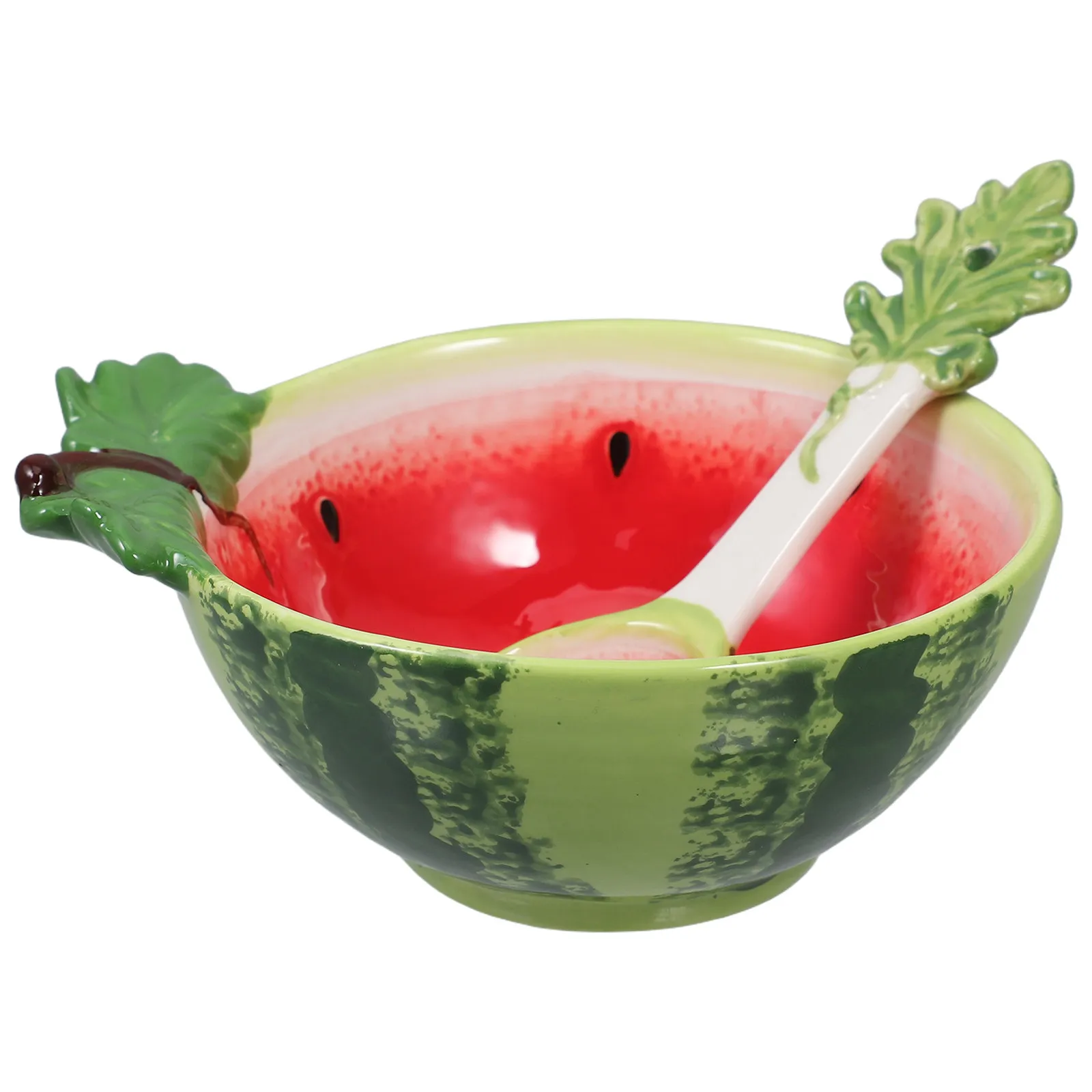 Ceramic Watermelon Design Bowl and Spoon Set Versatile Fruit Salad Snack Appetizer Dessert Serving Dish Decorative Kitchen