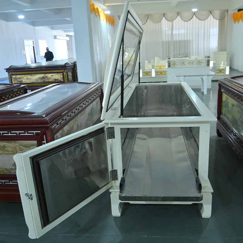 Customized High-Quality Memorial Ceremony Supplies, Exquisite Hand Carved Solid Wood Refrigerated Coffin