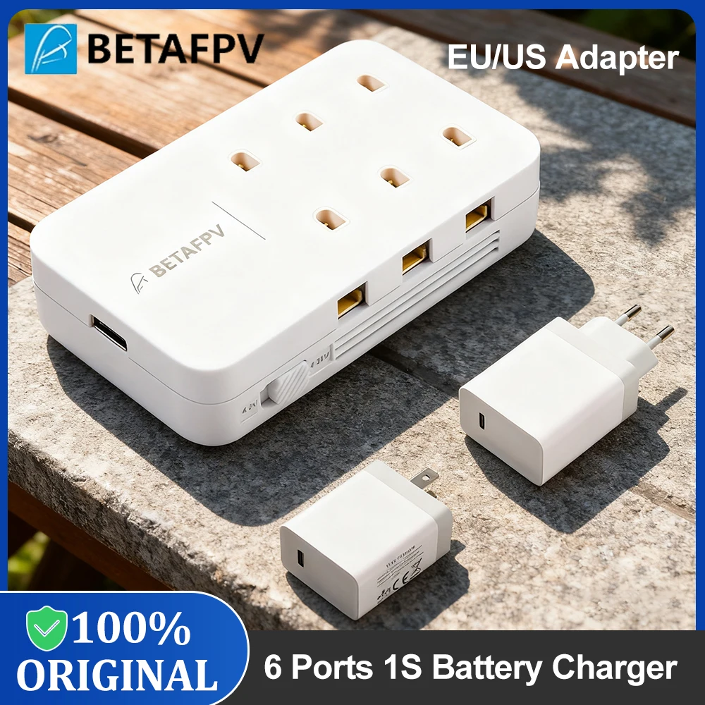 

BETAFPV 6 Ports 1S Battery Charger Lipo-Battery Type-C Charger BT2.0 & PH2.0 EU/US Adapter for FPV Drone Battery Accessories