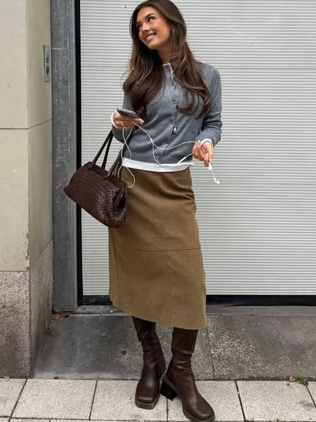 American Style Long High Waist Slim Fit Straight Leg Suede  Skirt for Women Spring Autumn Season Casual Office Wear