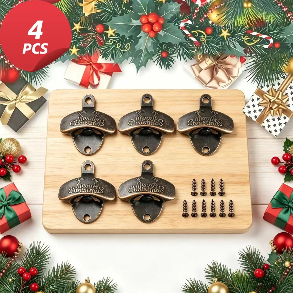 Kitchen Gadgets For Gifts - ที่เปิดขวดติดผนังลาย Merry Christmas 4 ชิ้น ที่เปิดเบียร์แข็งแรง