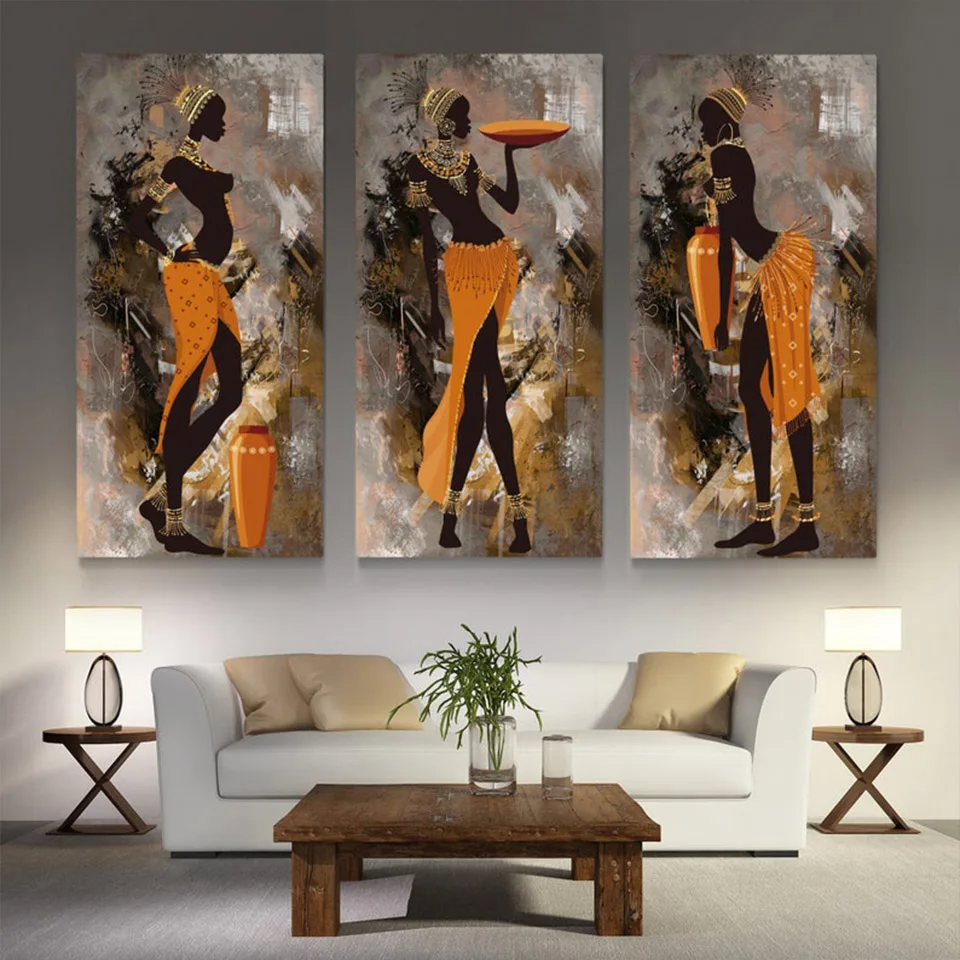 Abstract African Wall Art,Orange women Diamond Painting,African Girl Canvas ethnic Painting art, Living Room Decor, Art Gift