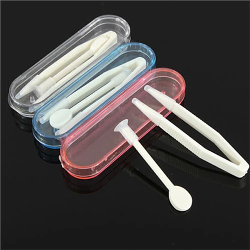 Portable Contact Lens Inserter Remover Soft Tip Tweezer Stick Tool Case Set