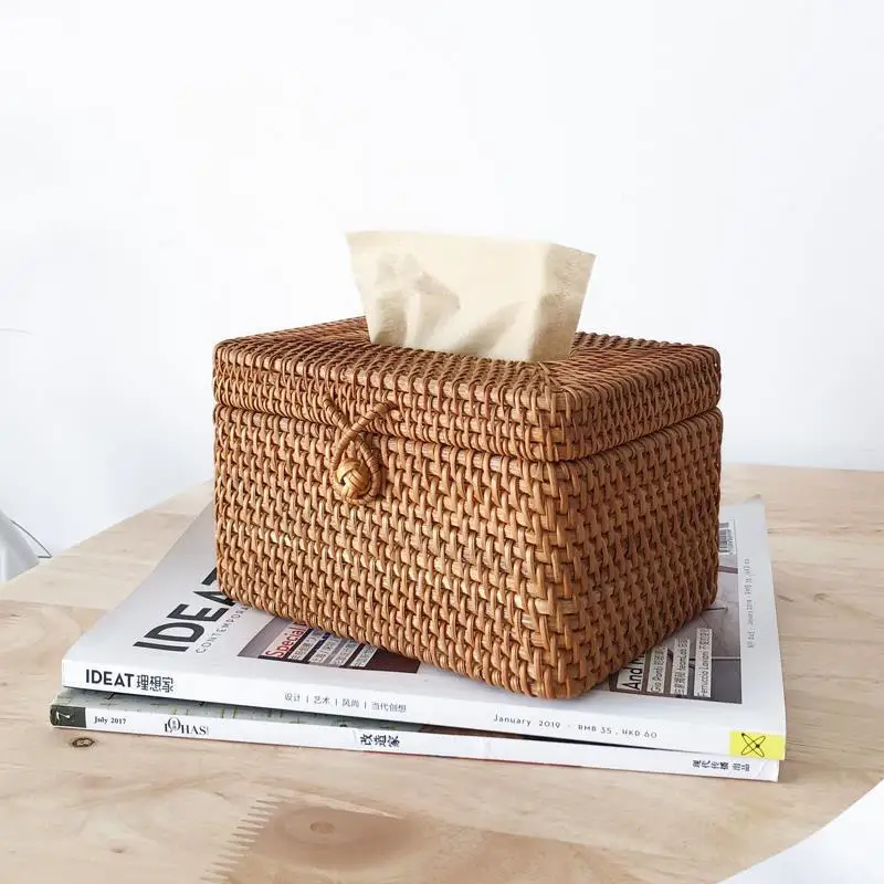 

Handmade Rattan Tissue Box Dining Paper Tube Box Living Room Homestay Creative Simplicity High-end Home Use