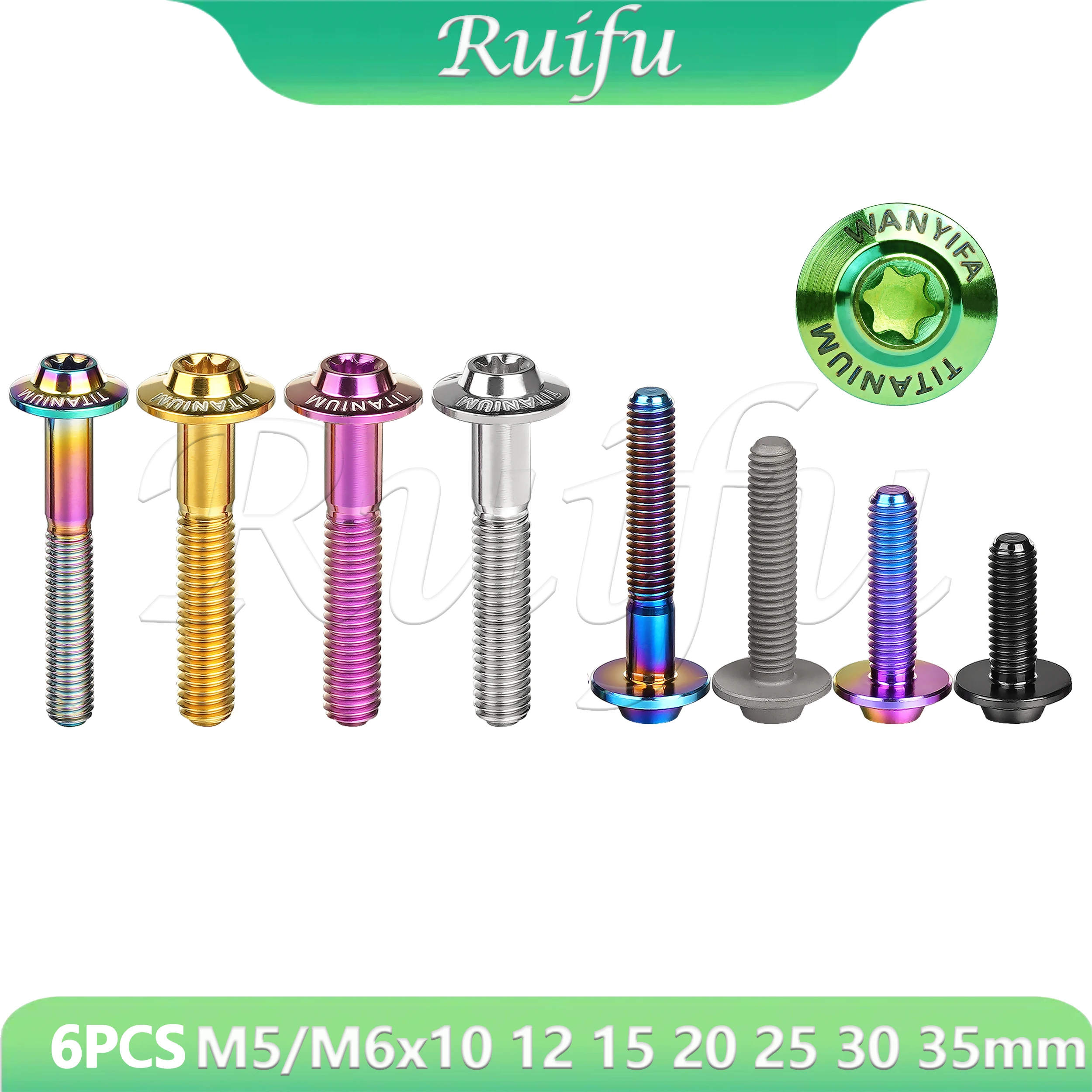 Ruifu  Titanium Bolt 6pcs  M5/M6x10 12 15 20 25 30 35mm Butterfly Umbrella Torx Screws with Logo Screws for Motorcycle Disc