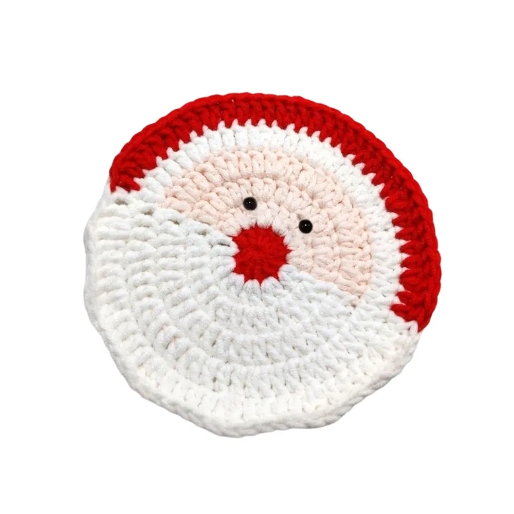 Durable Hand-Knitted Christmas Crochet Coaster Hand Crochet Heat Resistant Mug Pad Gingerbread Man Decor Coaster Home Supplies