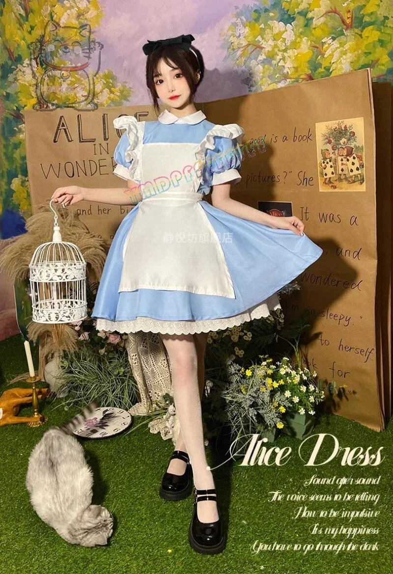 

Новое синее платье Лолиты, костюм для косплея, платье, головной убор, фартук, Хэллоуин, карнавал, милая подруга, одиночные вечерние подарки, хит продаж
