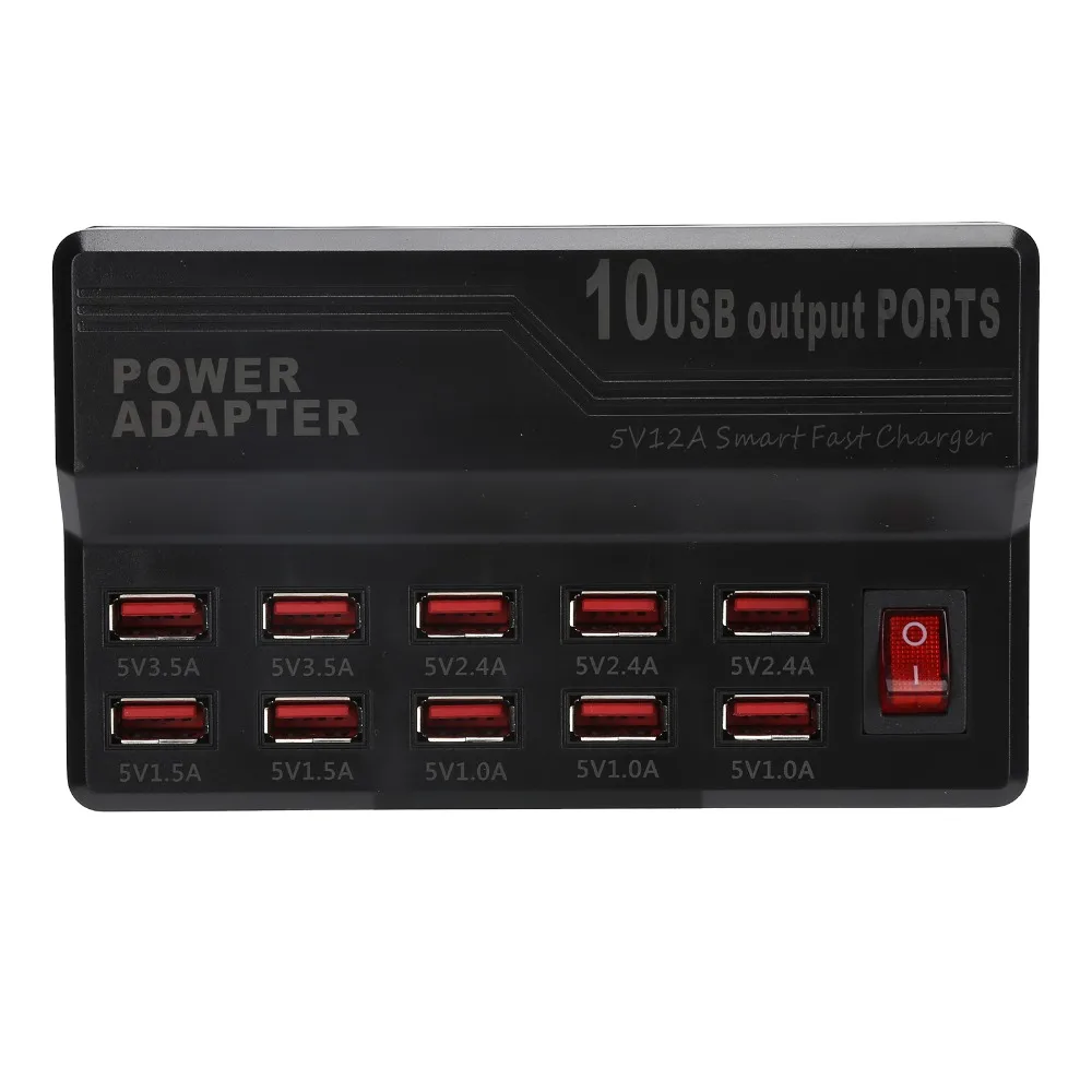 

Universal 12A Power USB Smart Charger Fast Charging 10-Ports Multi Ports Charger 60W Power USB Charging Station Travel