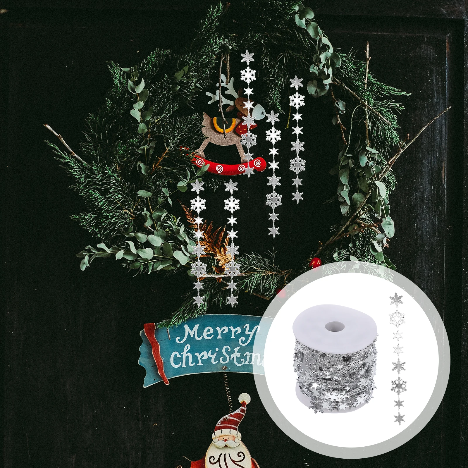 

Plastic Beads Decorative Line for Christmas Tree Snowflake Silver Color Christmas Bead DIY Wedding Stage