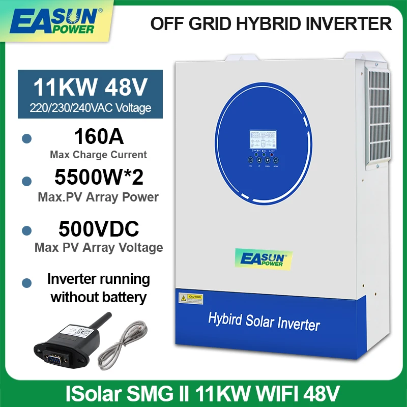 EASUN 11KW 48V Hybrid Solar Inverter Off Grid 220VAC Pure Sine Wave  PV Input 500VDC 150A MPPT Built-in WIFI Support Lithium BMS