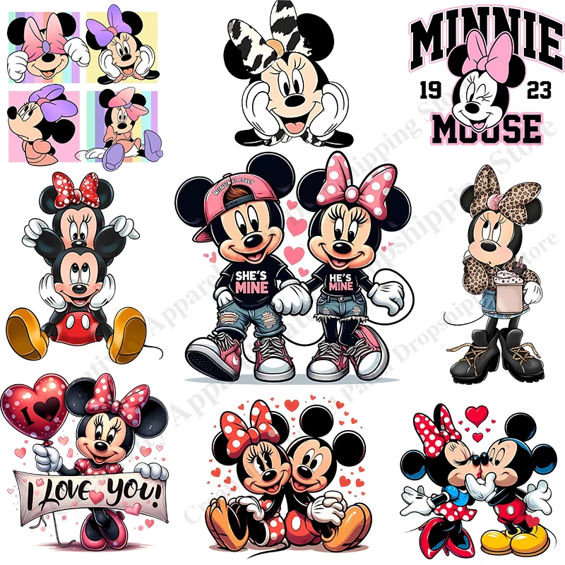 Mickey Minnie Mouse Patches Heat Transfers for Clothes Iron on Transfers Clothing Patch on Clothes DIY T-shirt Hoodie Accessory