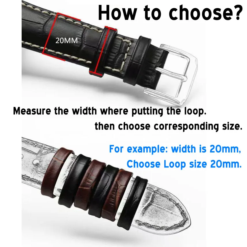 2pcs Genuine Leather Watch Strap Loop Crocodile Pattern  Cowhide Fixing Ring Replacement Watch Band Keeper Accessories