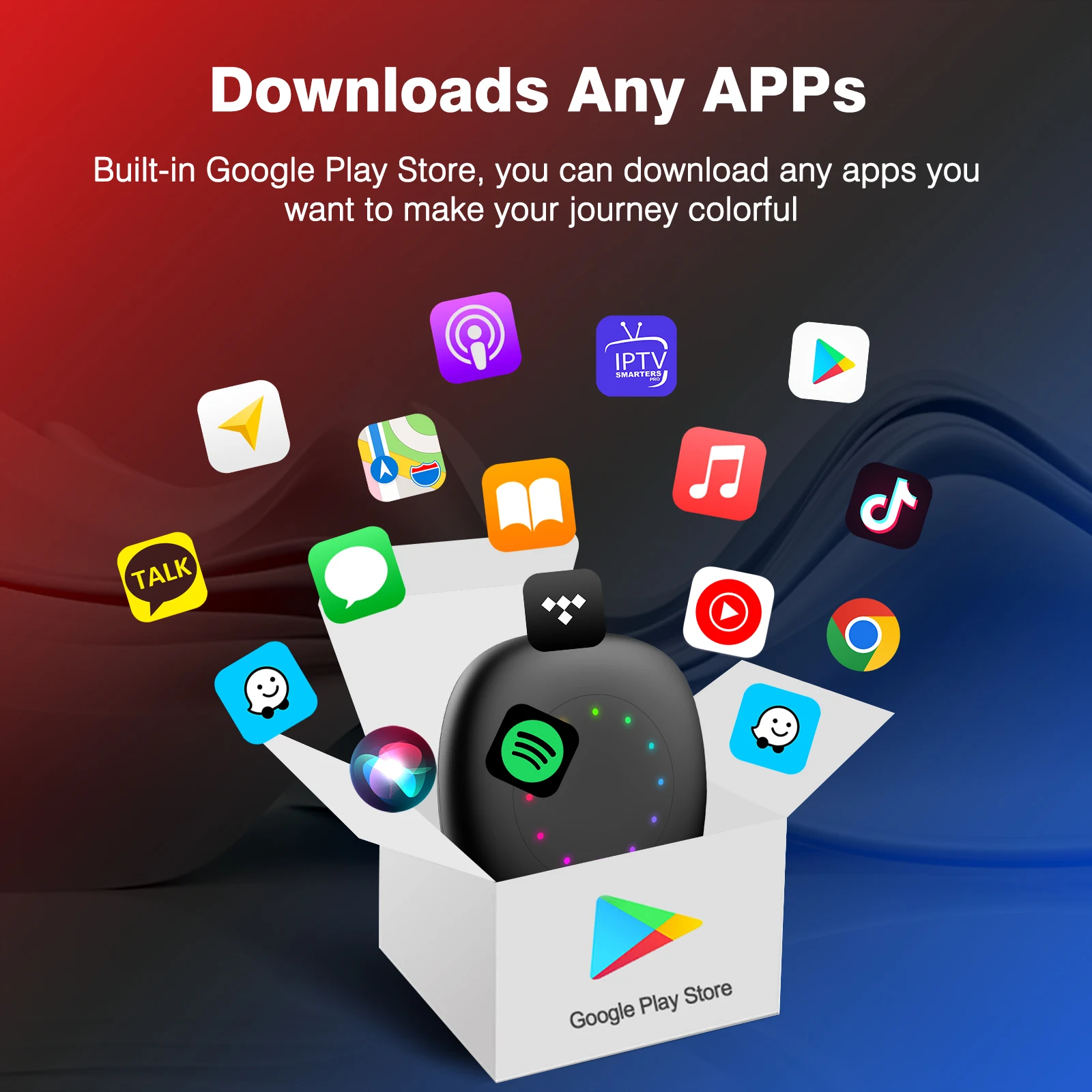 Android 13 CarPlay Ai Box مع ضوء محيط، سلكي إلى لاسلكي Android Auto Qualcomm Octa-core 4G+64G، مدمج بنظام تحديد المواقع العالمي (GPS)