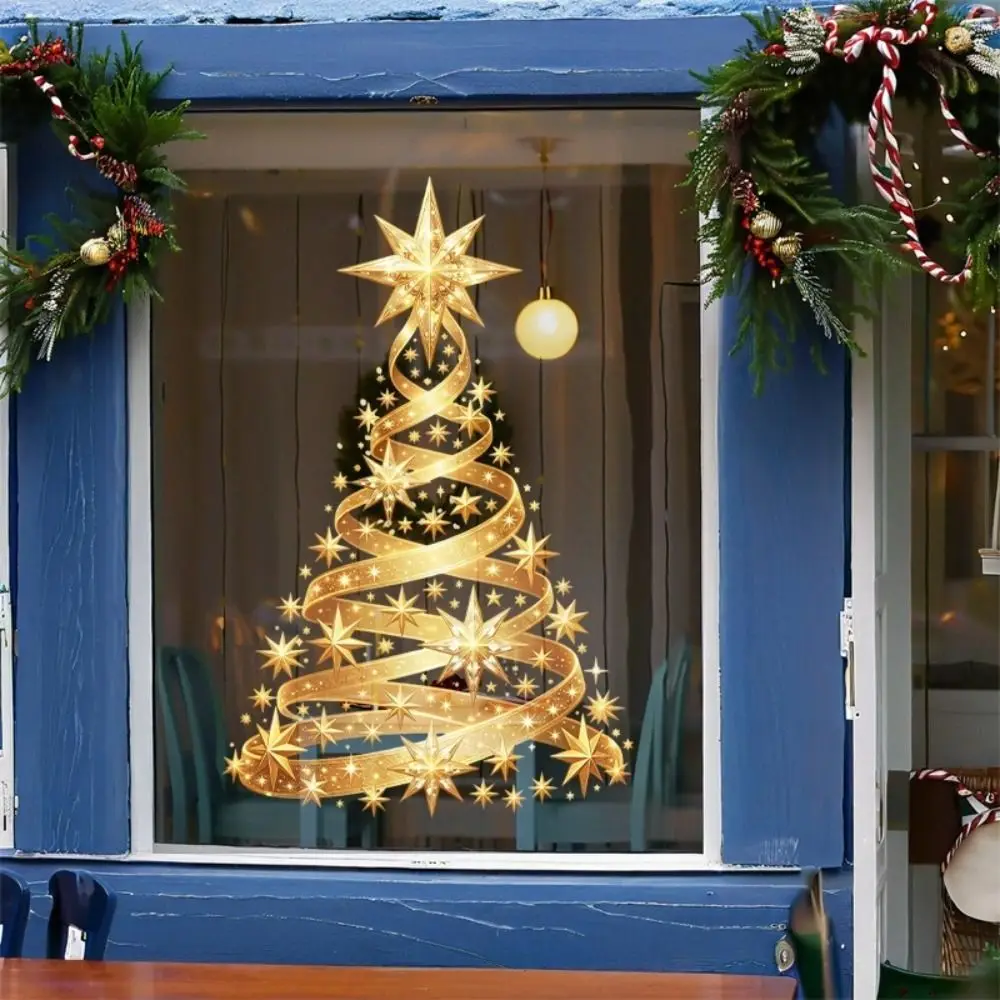 PVC Christmas Window Stickers Electrostatic Whole Sheet Christmas Window Decals Reusable Christmas Glass Window Stickers Room