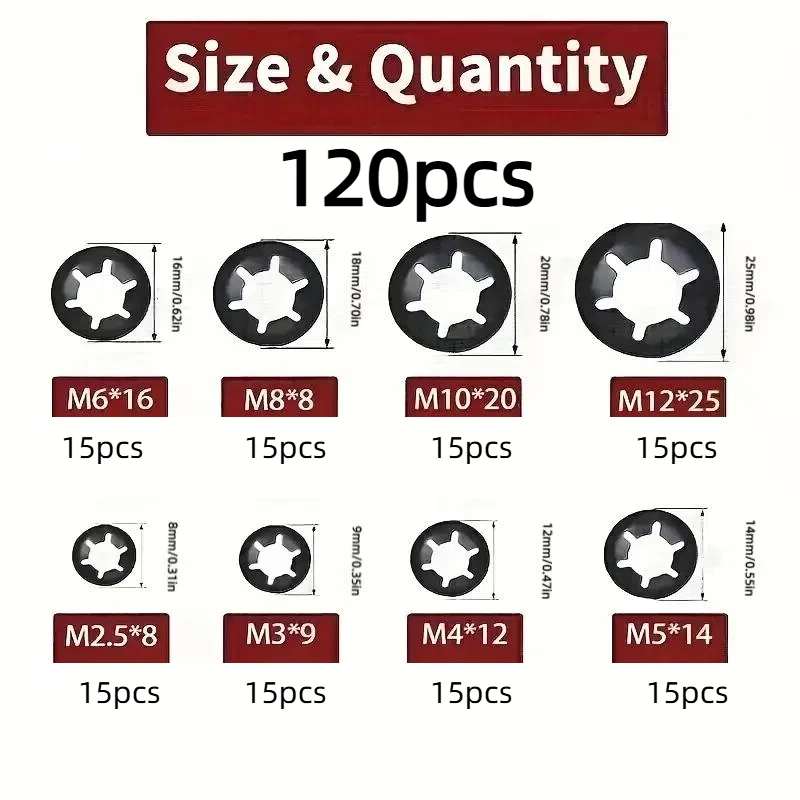 120pcs/box M2.5-M10 External Circlip Self-Locking Retaining Clip Kit We Are Delighted to Introduce Our 35